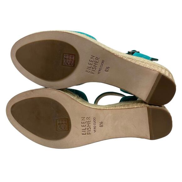 Eileen Fisher Form Suede Espadrille Wedge Sandals Teal Size 6.5 Beach Boho Chic - Picture 10 of 11